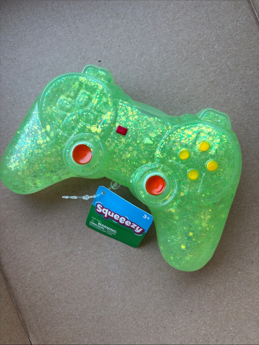 Squeeze Neon Glitter Green Game Controller Toy with Yellow Buttons